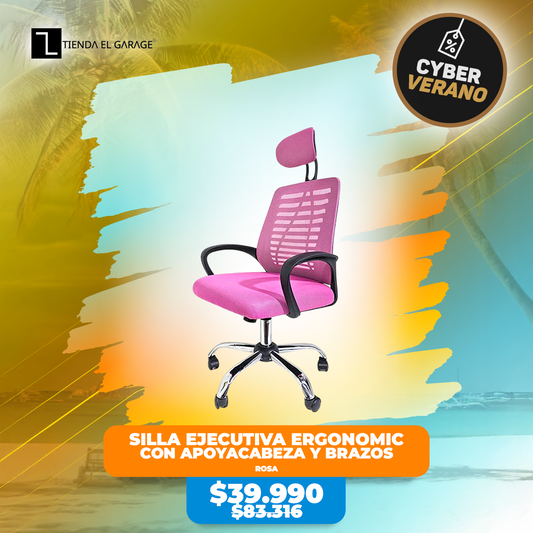 Silla Ejecutiva Escritorio Ergonomic Con Apoyacabeza Basic Rosa