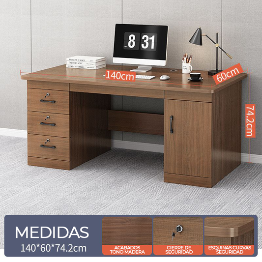 Escritorio Oficina Cedro 140x60 cm con Cajonera y Llave ZT4