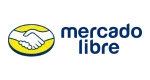 Logotipo de Mercado Libre con manos estrechadas y texto azul sobre fondo blanco