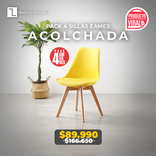 Pack 4 Sillas Eames Acolchadas Color Amarillo para Comedor y Oficina