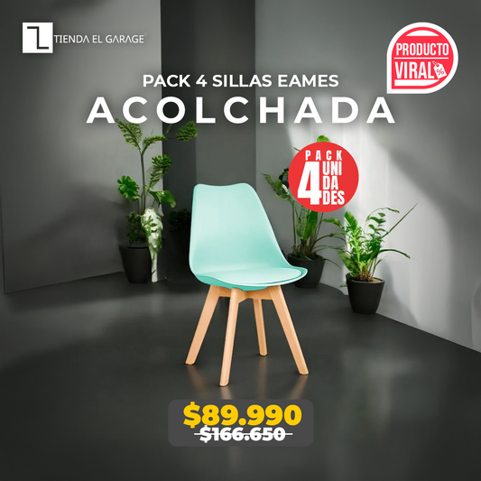 Pack 4 Sillas Eames Tulip Acolchadas Color Menta para Comedor y Oficina