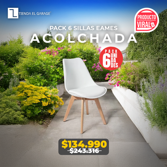 Pack 6 Sillas Eames Acolchadas Color Blanca para Comedor y Oficina
