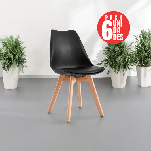 Pack 6 Sillas Eames Acolchadas Color Negra para Comedor y Oficina