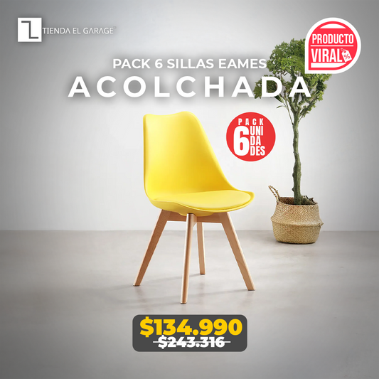 Pack 6 Sillas Eames Acolchadas Color Amarillo para Comedor y Oficina