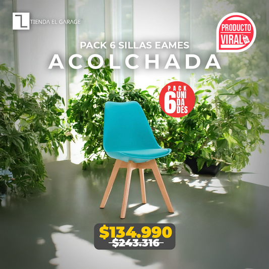 Pack 6 Sillas Eames Acolchadas Color Calipso para Comedor y Oficina