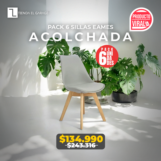 Pack 6 Sillas Eames Acolchadas Color Gris para Comedor y Oficina