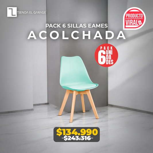 Pack 6 Sillas Eames Acolchadas Color Menta para Comedor y Oficina