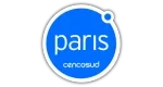 Logo circular azul con la palabra 'paris' en blanco, diseño simple y moderno