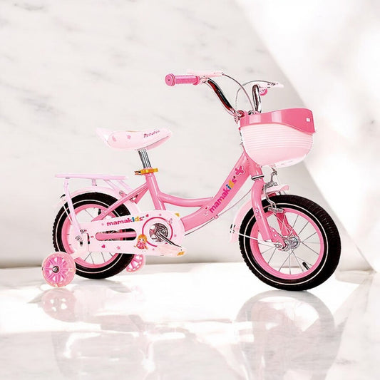 Bicicleta Niña Aro 14 Rosado con Rueditas de Apoyo y Canasto