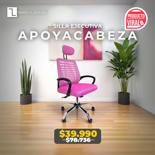 Silla Ejecutiva Escritorio Ergonomic Con Apoyacabeza Basic Rosa