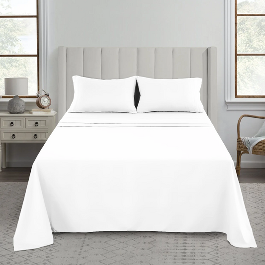 Sábanas 2 Plazas Blancas 1800 Hilos Hotel Luxury Ultra Soft x4 Piezas