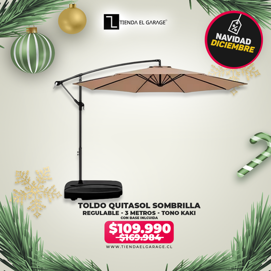 Toldo Con Base Incluida Quitasol Sombrilla Lateral Regulable 3 Metros Tono Caqui