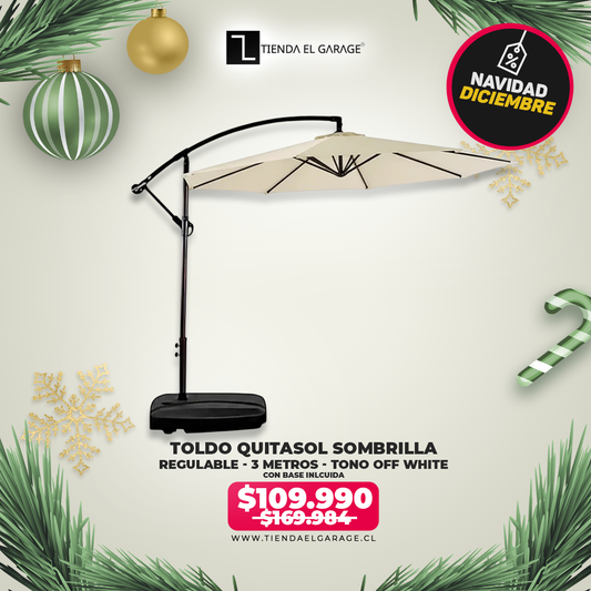 Toldo Con Base Incluida Quitasol Sombrilla Lateral Regulable 3 Metros tono Off White