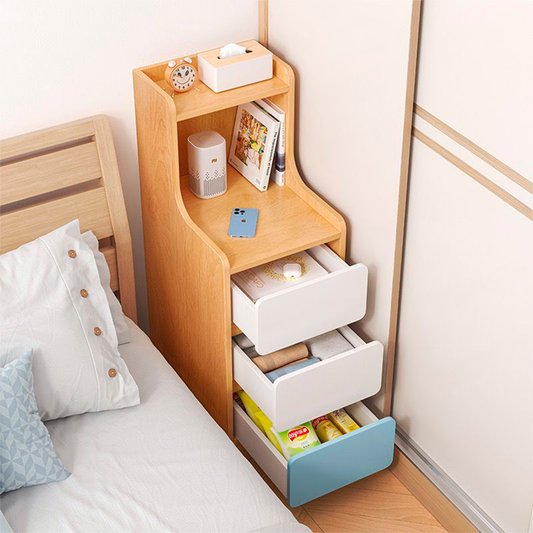 Velador Angosto Natural con 3 Cajones 87cms