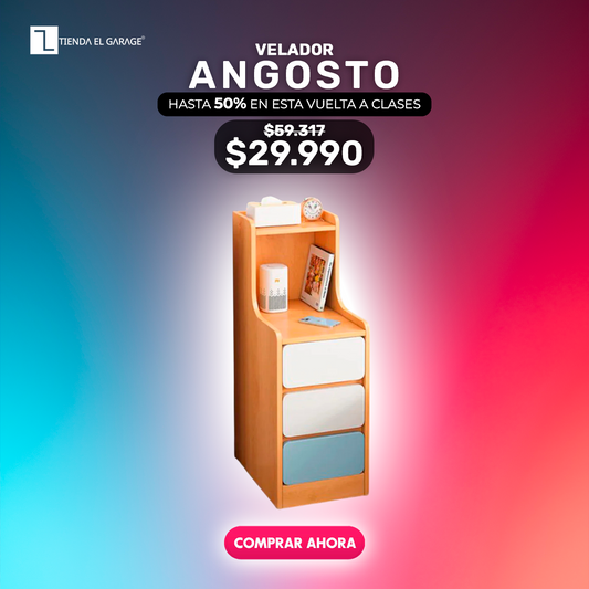 Velador Angosto Natural con 3 Cajones 87cms