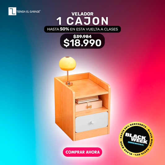 Velador ZT1 Madera Mesita 3 Niveles 1 Cajon Tienda El Garage