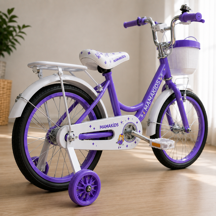 Bicicleta Niña Aro 18 Morado con Rueditas de Apoyo y Canasto