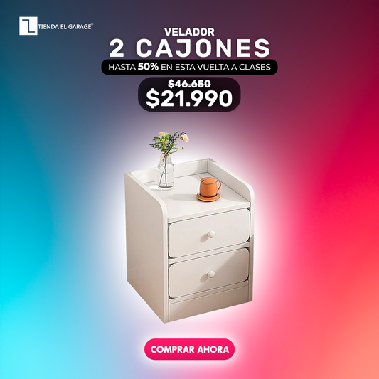 Velador Mesita ZT2 BLANCO 3 Niveles 2 Cajones Tienda El Garage