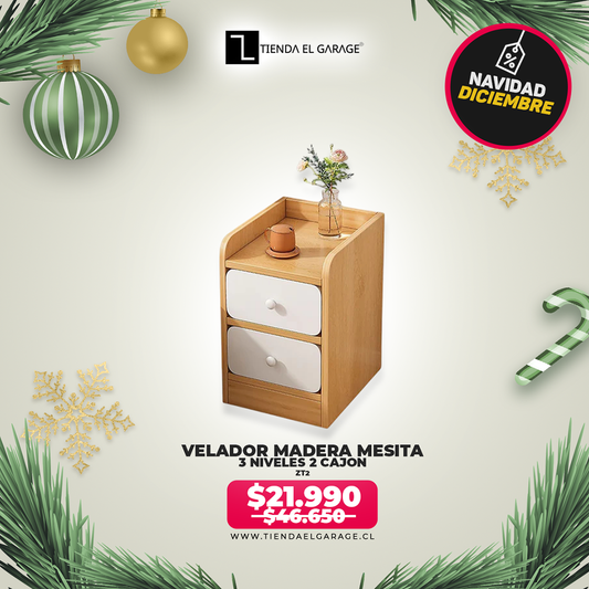 Velador Mesita ZT2 Madera 3 Niveles 2 Cajones Tienda El Garage
