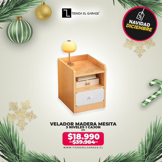 Velador ZT1 Madera Mesita 3 Niveles 1 Cajon Tienda El Garage