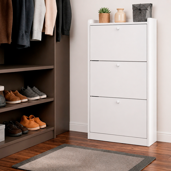 Zapatero Mural 3 Niveles Blanco MDF 114x60x24 cm Organizador Entrada Dormitorio