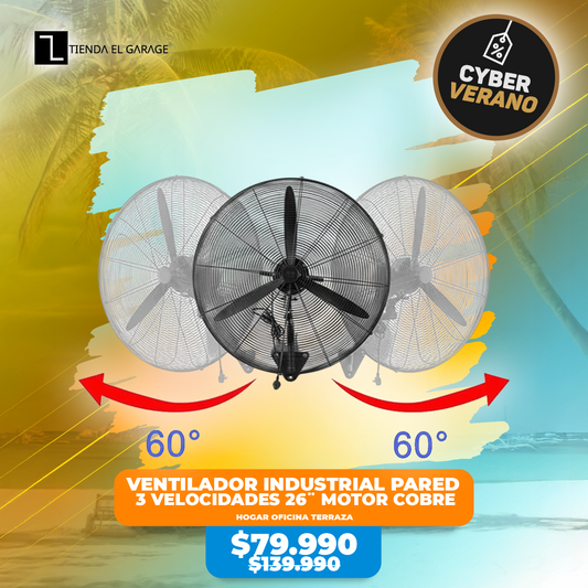 Ventilador Industrial De Pared 3 Velocidades 26¨ Motor Cobre