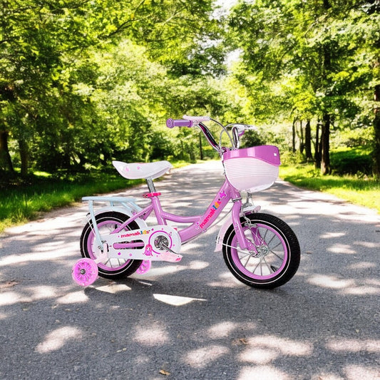 Bicicleta Niña Aro 14 Morado con Rueditas de Apoyo y Canasto