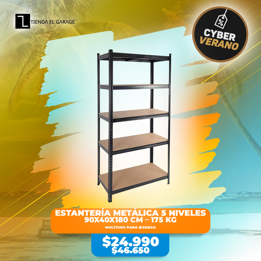 Estantería Metálica 5 Niveles 90x40x180 cm – 175 Kg por Nivel | Multiuso para Bodega, Cocina, Garage o Oficina