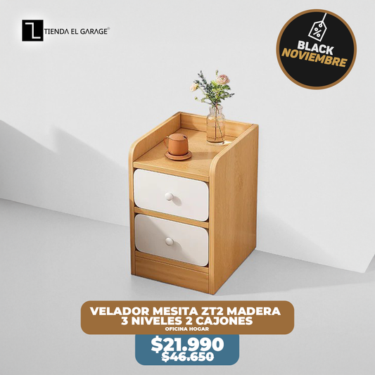 Velador Mesita ZT2 Madera 3 Niveles 2 Cajones Tienda El Garage