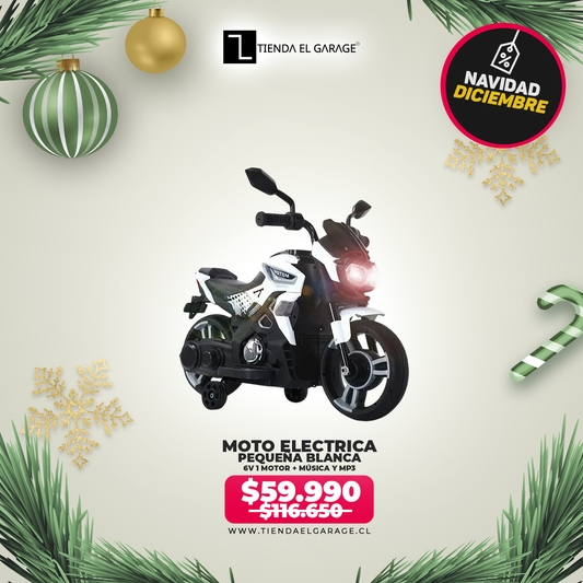 🏍️ Moto Eléctrica pequeña para Niños blanca  – 6V 1 Motor + Música y MP3