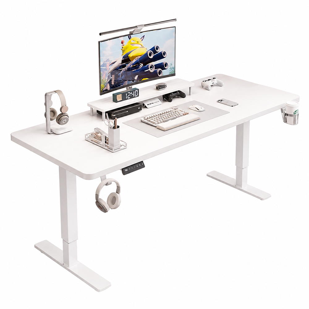 Escritorio eléctrico blanco con panel de control altura regulable