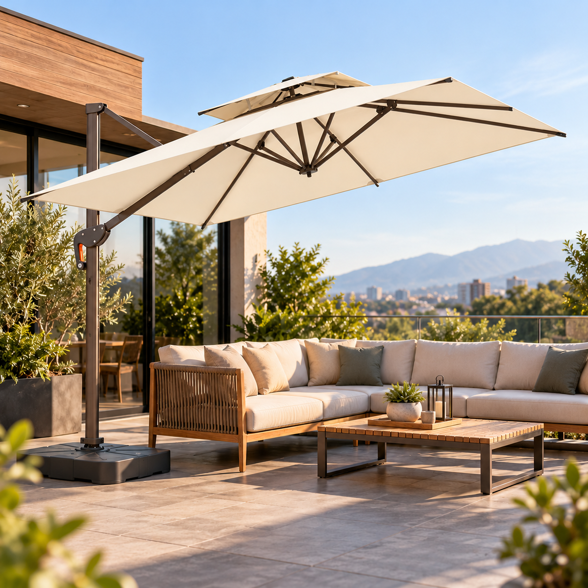 Toldo Quitasol Premium Terraza 3x3 Giratorio Con Base Umbrella Color Crema