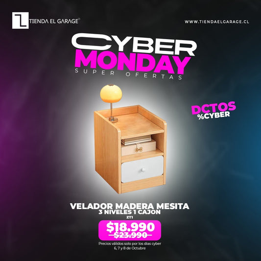 Velador ZT1 Madera Mesita 3 Niveles 1 Cajon Tienda El Garage