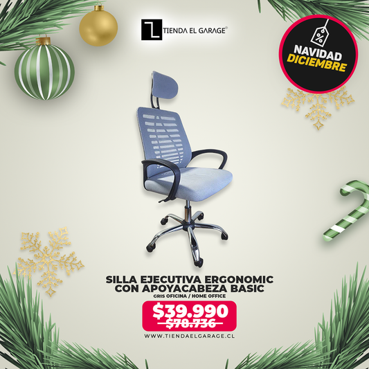 Silla Ejecutiva Escritorio Ergonomic Con Apoyacabeza Basic Gris