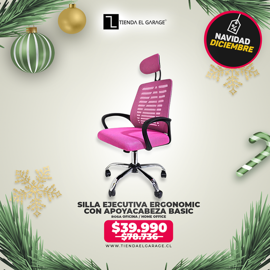 Silla Ejecutiva Escritorio Ergonomic Con Apoyacabeza Basic Rosa