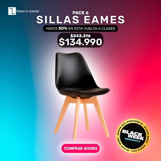 Pack 6 Sillas Eames Acolchadas Color Negra para Comedor y Oficina