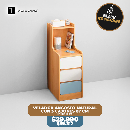 Velador Angosto Natural con 3 Cajones 87 cm – Tienda El Garage