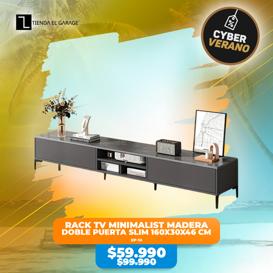 RACK TV MINIMALIST MADERA GRIS DOBLE PUERTA SLIM 160x30x46 CM XP-10