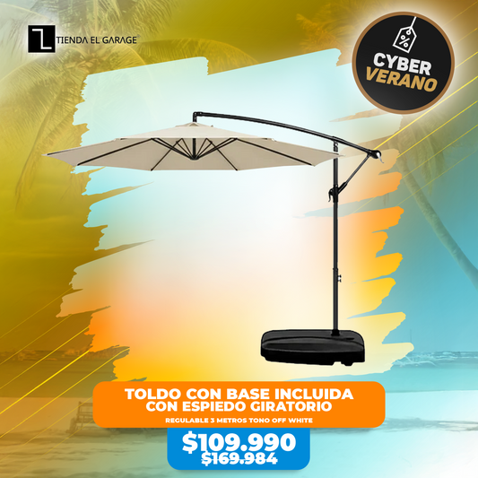 Toldo Con Base Incluida Quitasol Sombrilla Lateral Regulable 3 Metros tono Off White