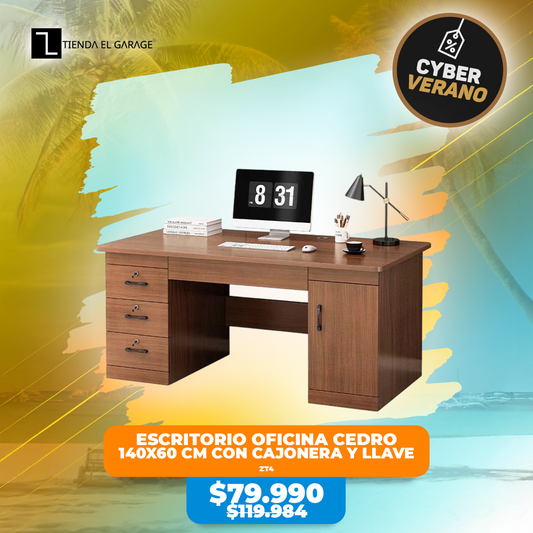 Escritorio Oficina Cedro 140x60 cm con Cajonera y Llave ZT4