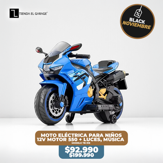 Moto Eléctrica para Niños AZUL TB-518 – 12V Motor 550 + Luces, Música y Pedal