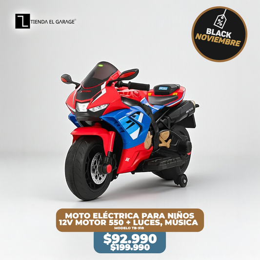 Moto Eléctrica para Niños ROJA  TB-518 – 12V Motor 550 + Luces, Música y Pedal