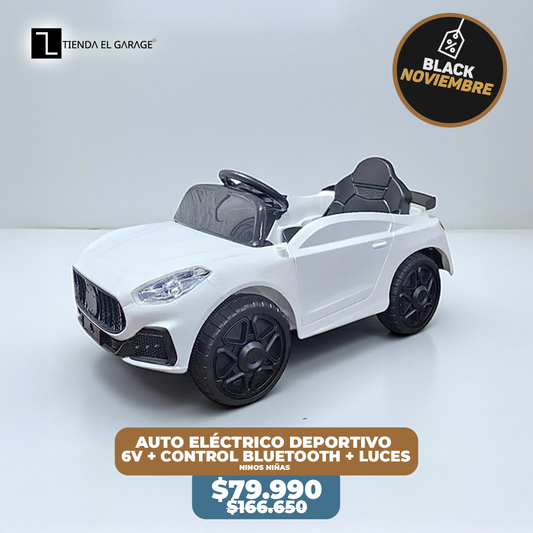 🏎️ Auto Eléctrico Deportivo para Niños BLANCO  – 6V + Control Bluetooth + Luces LED