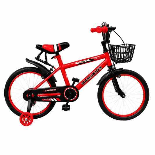 Bicicleta niño aro 14 roja vista lateral con guardabarros y cubrecadena