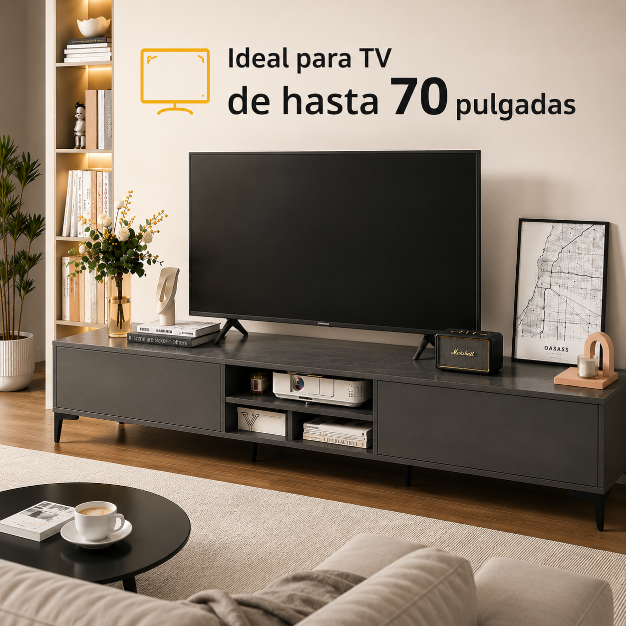 Mueble Rack TV 160cm 2 Puertas Madera 70 Pulgadas Casa Bella XP-10