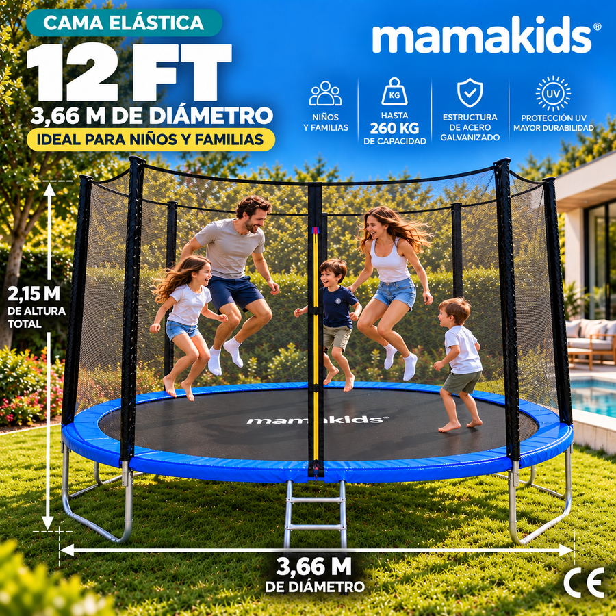 Cama Elástica Saltarina 3.66 Metros con Red y Escalera | Mamakids Trampolín Exterior