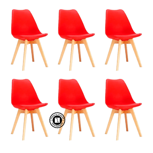 Pack 6 Sillas Eames Acolchadas Color Rojo para Comedor y Oficina