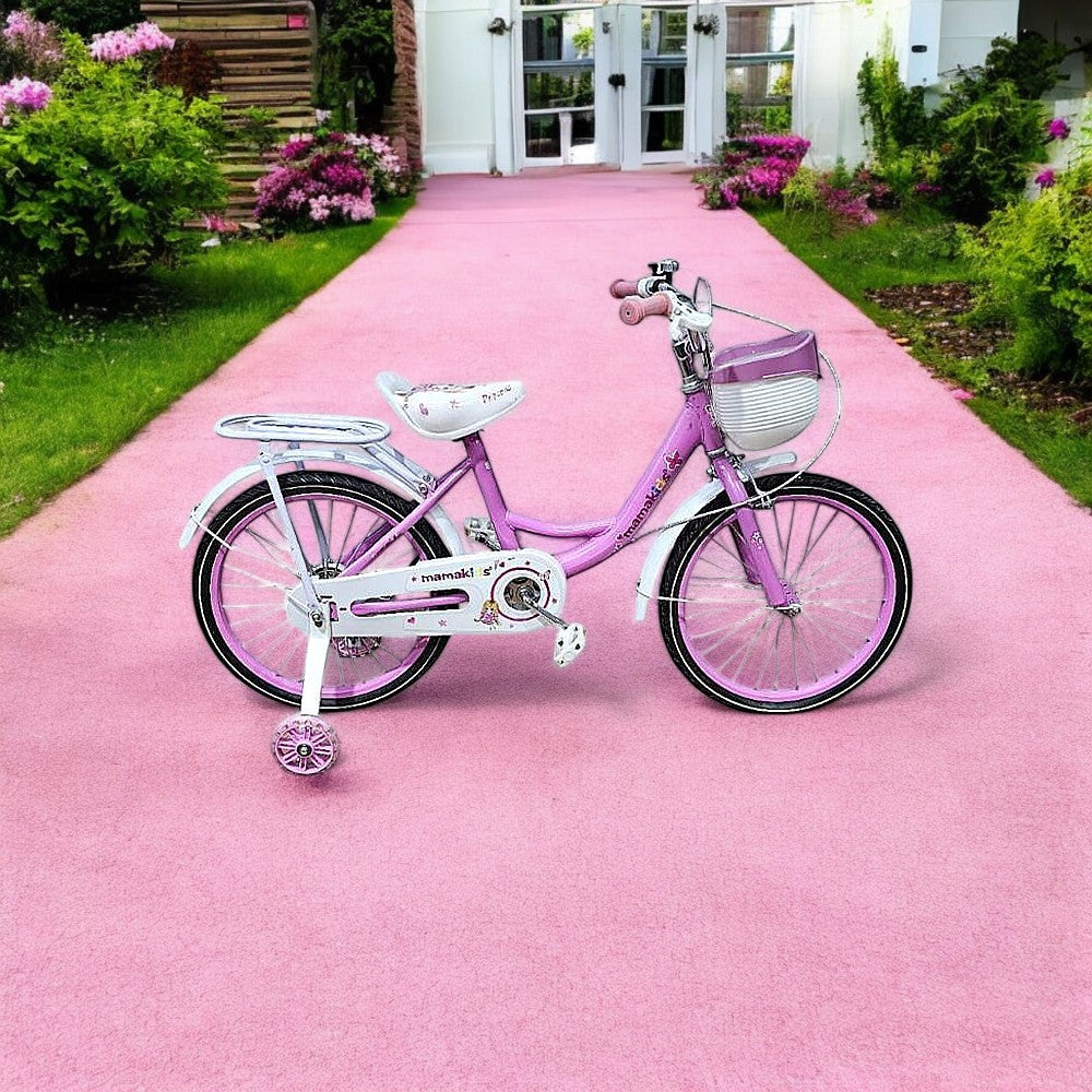 Bicicleta Niña Aro 18 Rosado con Rueditas de Apoyo y Canasto