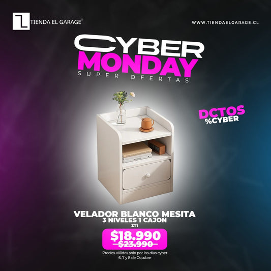 Velador ZT1 BLANCO Mesita 3 Niveles 1 Cajon Tienda El Garage
