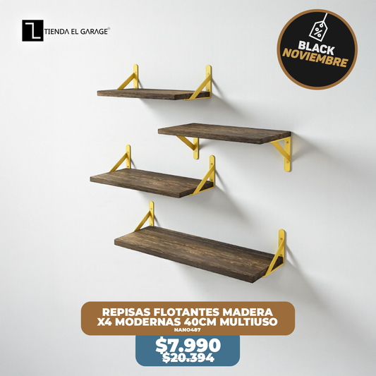 Repisas Flotantes Madera x4 Modernas 40cm Multiuso NANO487